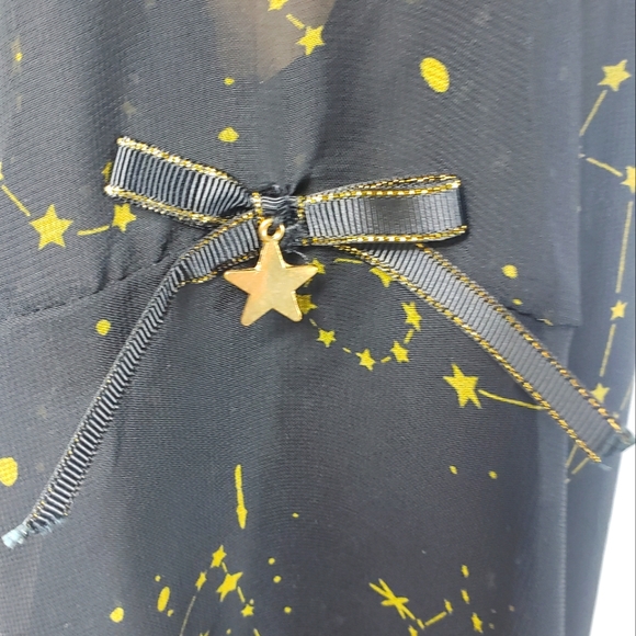 SOLD Black Sheer Gold Astrology Constellation Print Bell Sleeved Kimono Sz M - Picture 6 of 10